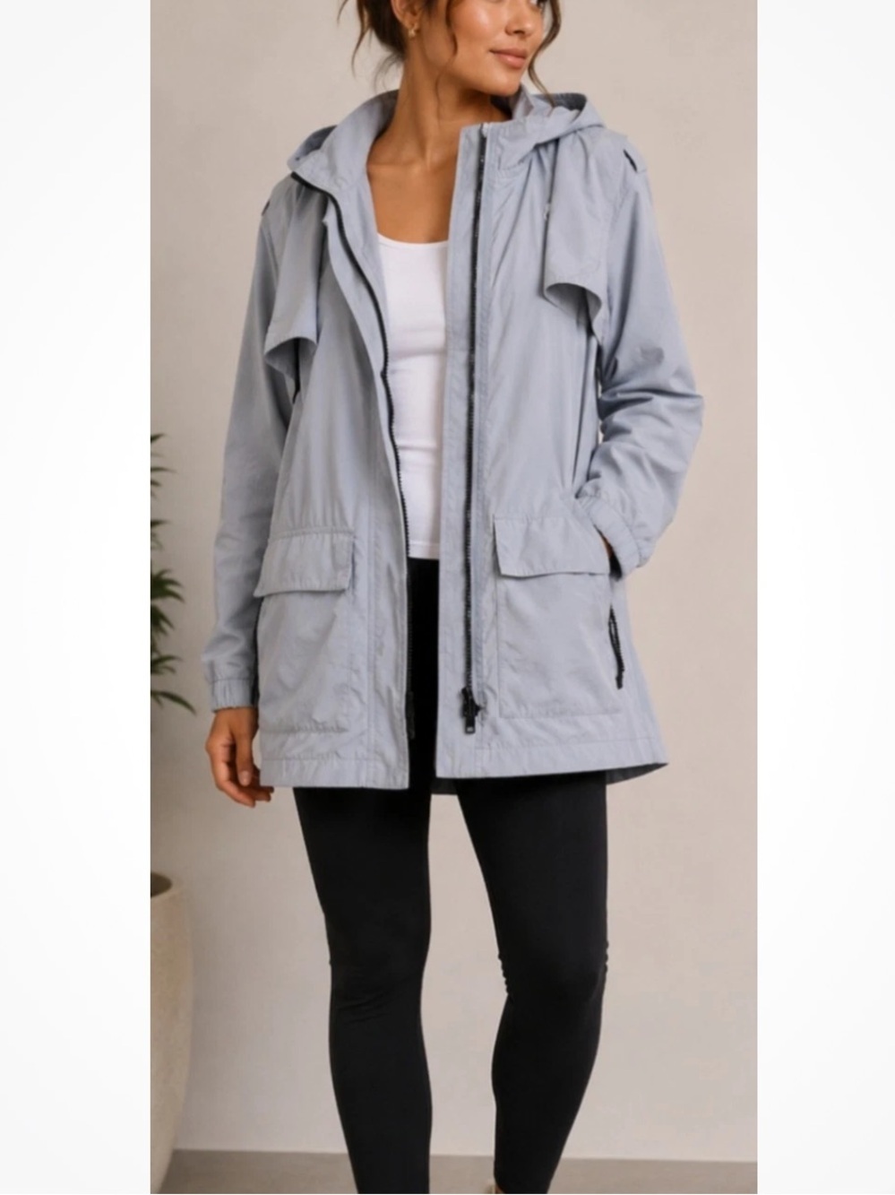 BIMBA Y LOLA Women's Hooded  Nylon Parka Jacket Size xs Lightweight cream color